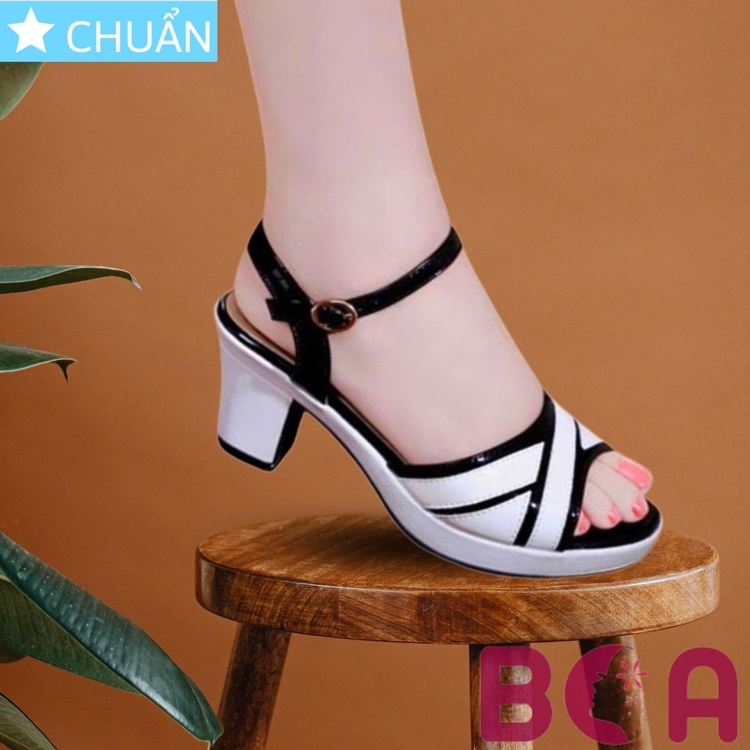 Giày cao gót nữ 6p RO502 ROSATA tại BCASHOP kiểu dáng sandal, màu trắng phối viền đen đơn giản nhưng thời trang