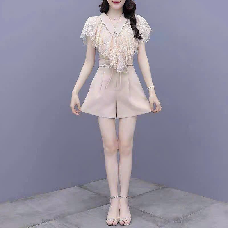 SÉT SHORT ÁO REN TAY CÁNH TIÊN QUẦN EO THẮT DÂY