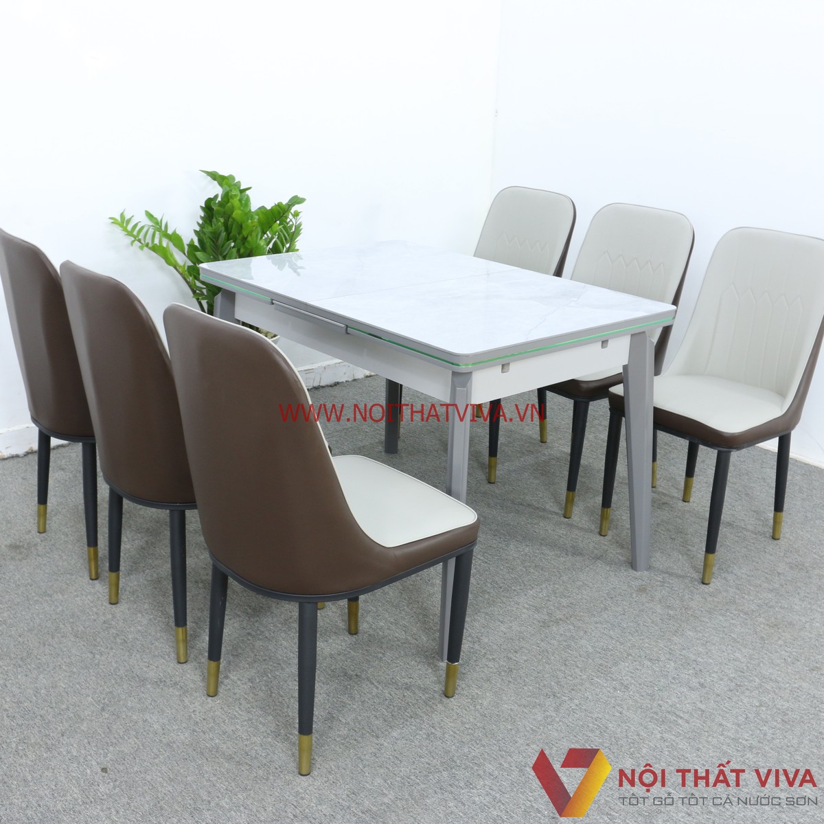 Bộ Bàn Ăn Thông Minh Xếp Gọn 6 Ghế Mặt Đá Trắng Hiện Đại Đẹp