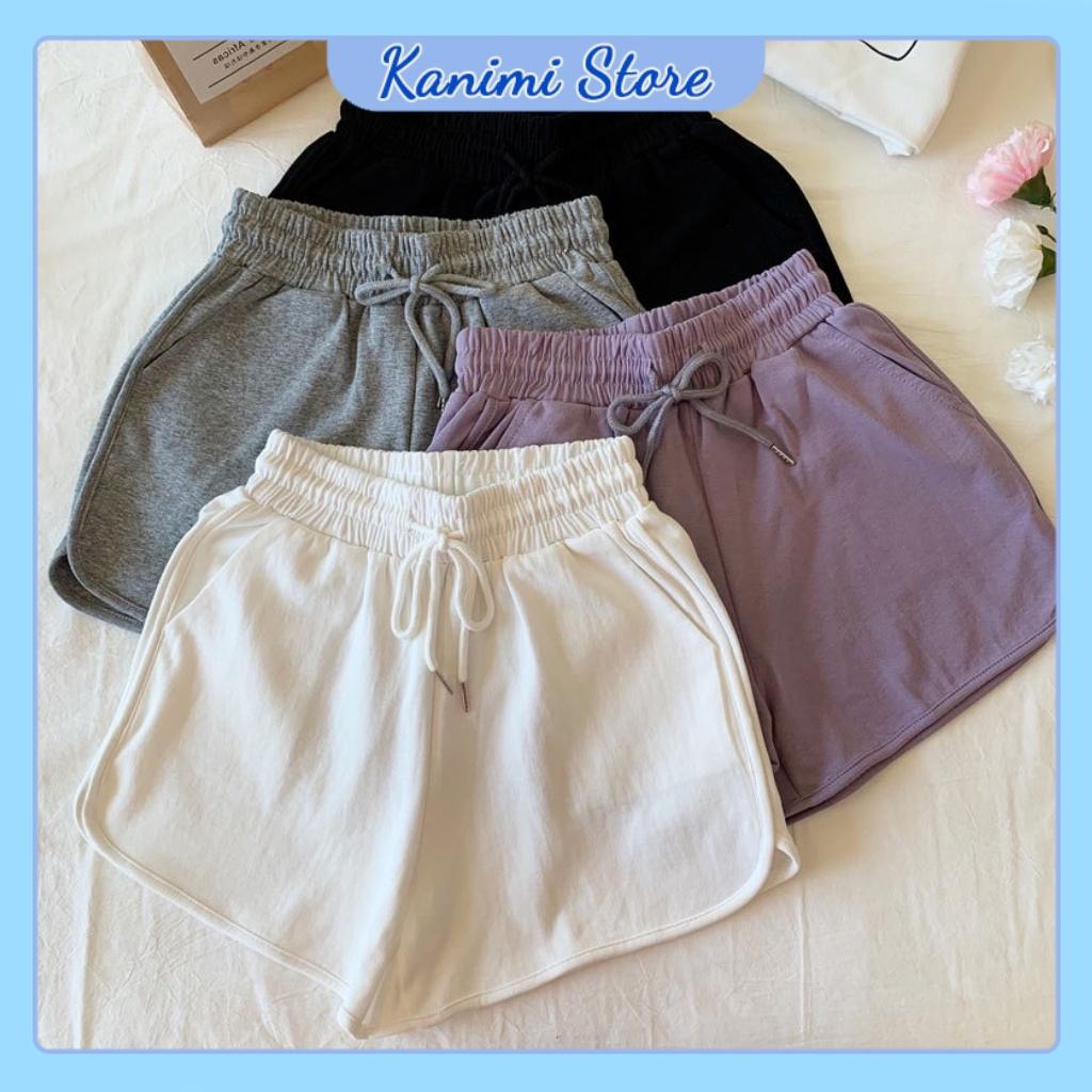 Quần đùi mặc nhà nữ trơn Kanimi, quần short thun dáng rộng cạp chun mặc nhà siêu mềm mát