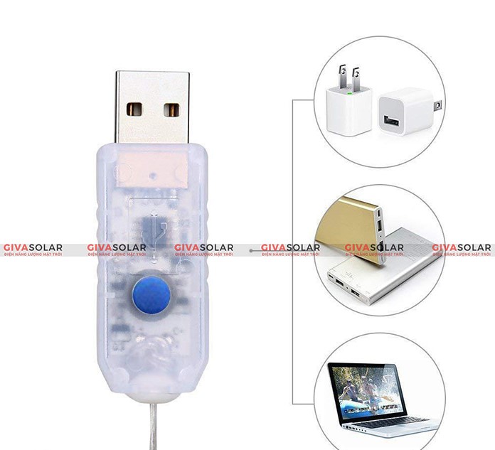 Dây đèn led đom đóm 8 chế độ siêu sáng GIVASOLAR-UCSL (10M-100LED-Đầu USB)