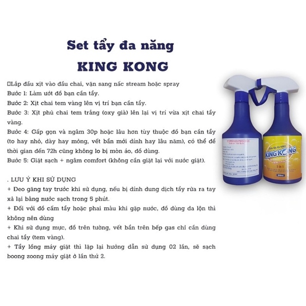 Cặp 2 Chai Tẩy Đa Năng KingKong, Tẩy Ố Mốc Ố Vàng, Làm Sạch Dầu Mỡ, Xoong Nồi, Đồ Nhựa, Toilet Hiệu Quả