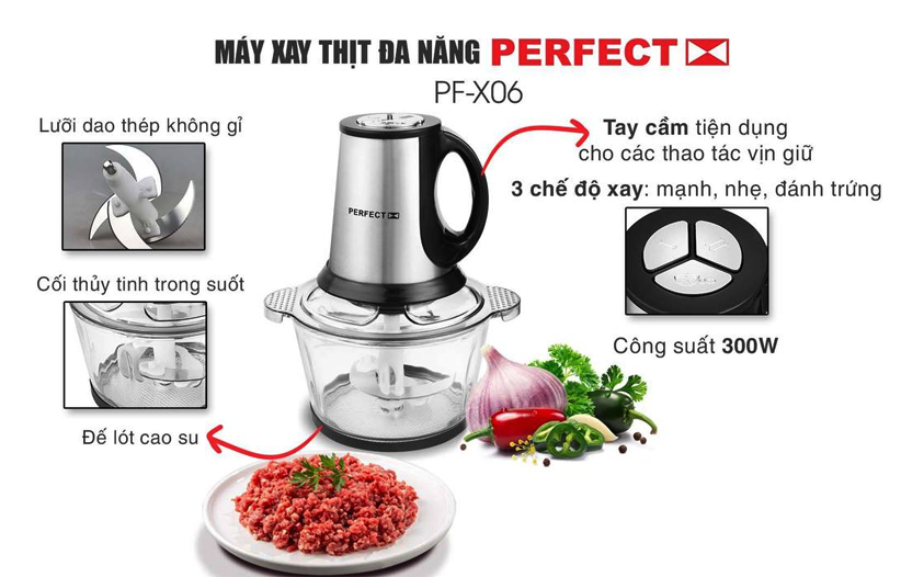 (Mẫu mới) Máy xay thực phẩm đa năng Perfect PF-X06 xay thịt, rau củ quả, hành tỏi, ớt, gia vị - Hàng chính hãng