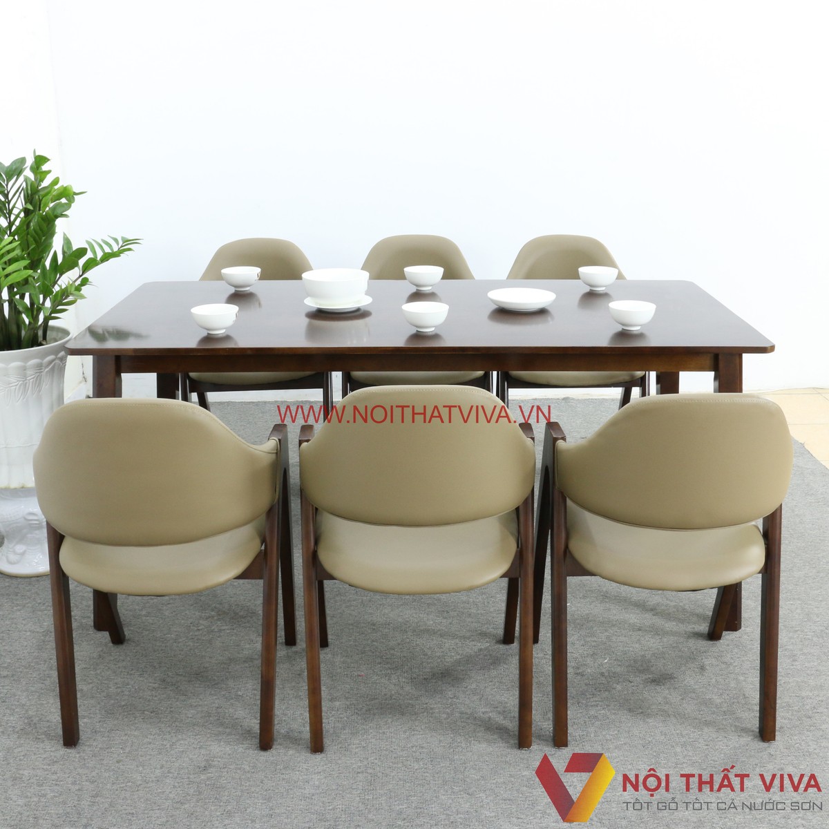 Bộ Bàn Ăn Hiện Đại 6 Ghế Gỗ Cao Su Bọc Nỉ Chân Chữ A Giá Rẻ