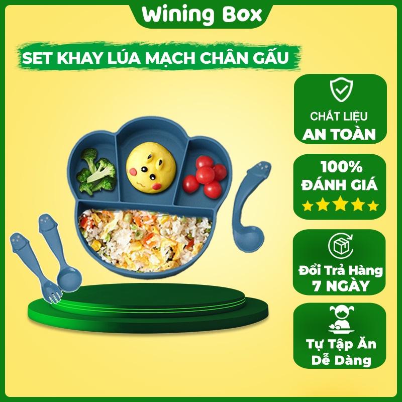 Set khay lúa mạch cho bé ăn dặm và bộ 3 thìa dĩa uốn cong độc đáo hot 2021 Winingbox