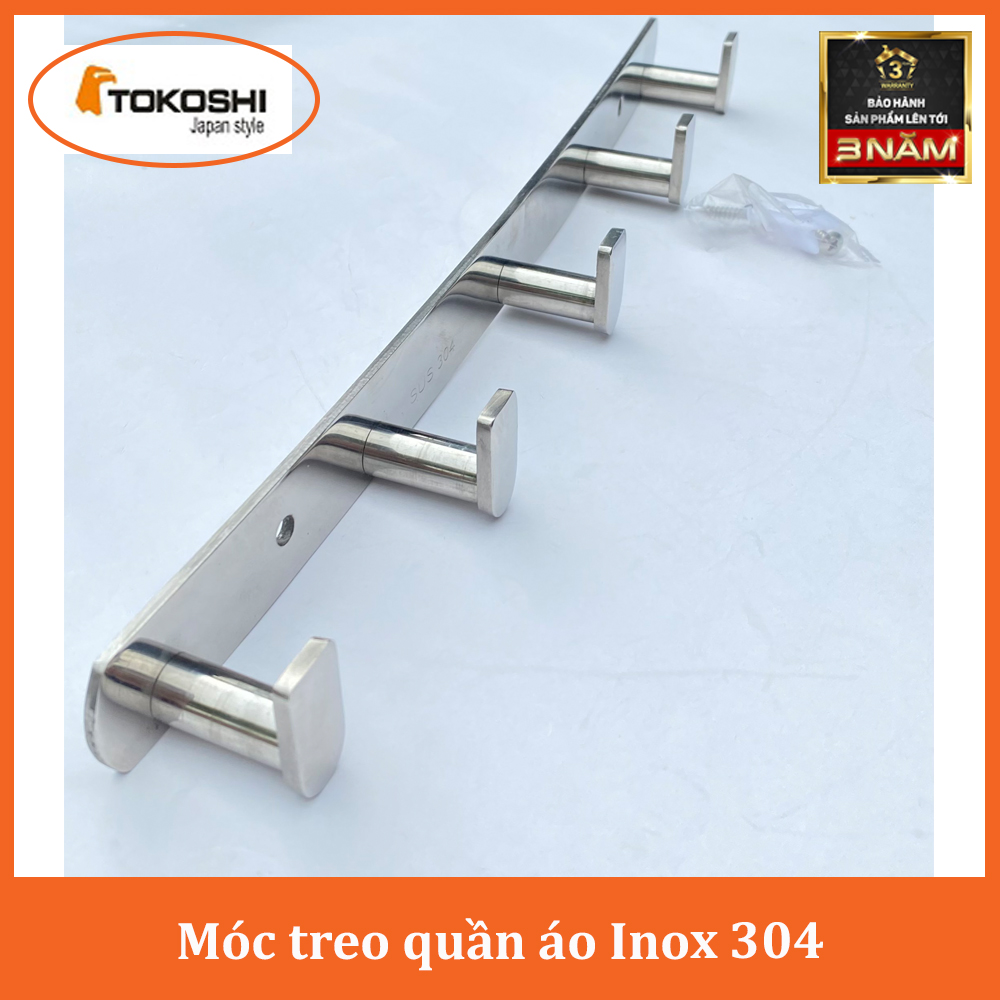 Thanh Móc Treo Quần Áo 5 Chấu Inox 304 Cao Cấp Chống nước, Không hoen gỉ - Móc treo tường Inox đa dụng nhà tắm nhà bếp