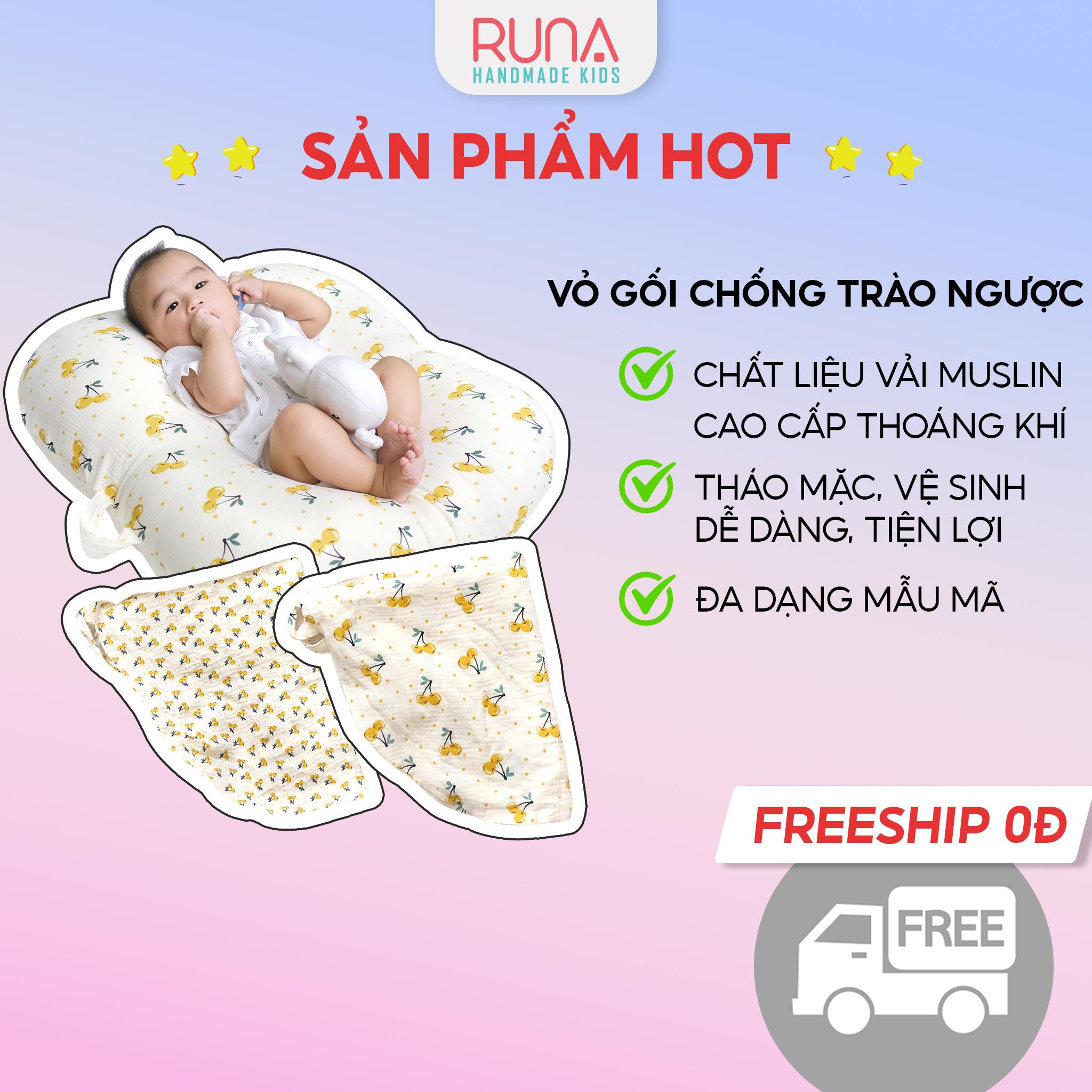 Vỏ gối CTN RUNA KIDS vải xô Muslin cao cấp thông thoáng thấm hút tốt thoáng khí