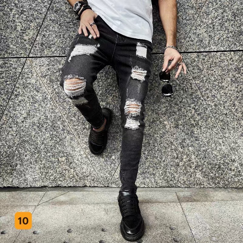 Quần Jean Nam - Quần Bò Nam Co Dãn Phối Rách Ôm Form Tôn Dáng Chuẩn, Quần Jean Thời Trang Cao Cấp Nam Muradfashion MS
