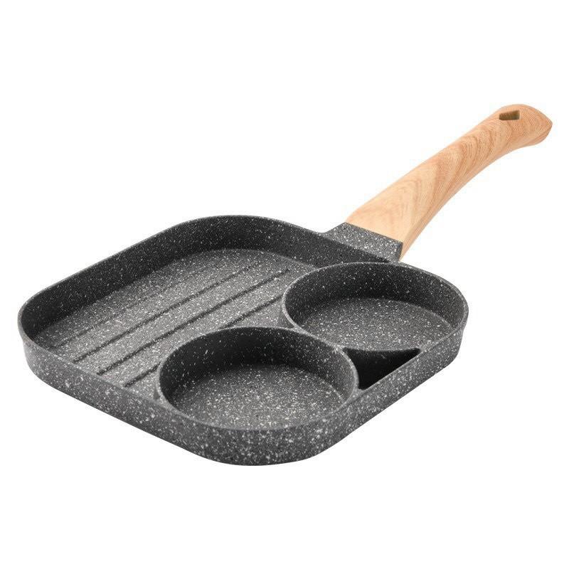 Chảo Đá Chia Ô 3 Ngăn Chiên Dán Đa Năng Chống Dính Tốt, Nấu Được Tất Cả Các Loại Bếp
