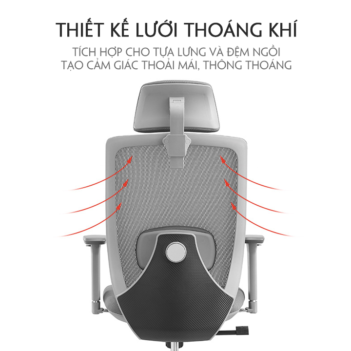 Ghế xoay văn phòng cao cấp, ghế xoay công thái học đệm cao su , lưng lưới, tựa đầu, ghế làm việc, ghế giám đốc