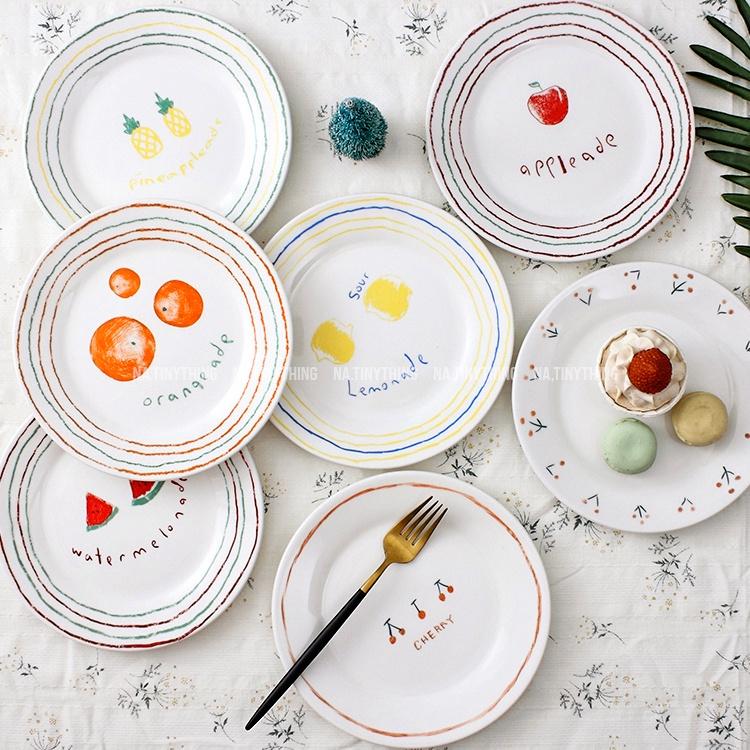 Đĩa sứ cao cấp, dĩa sứ ăn hoa quả hoạ tiết vẽ tay phong cách Vintage Hàn Quốc NA0054