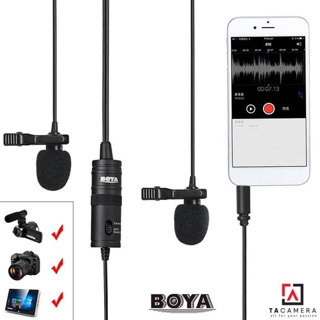 Mic Thu Âm Cài Áo Cho 2 Người BOYA BY-M1DM - Hàng Chính Hãng