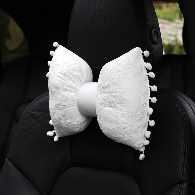 Gối tựa đầu và thắt lưng bằng cotton co giãn hình nơ trang trí nội thất xe hơi