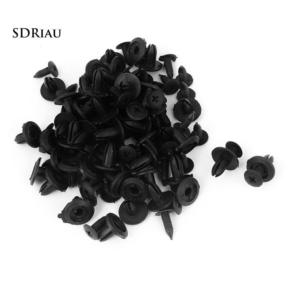 Bộ 100 đinh tán nhựa cố định tấm chắn bùn xe hơi lỗ 6mm