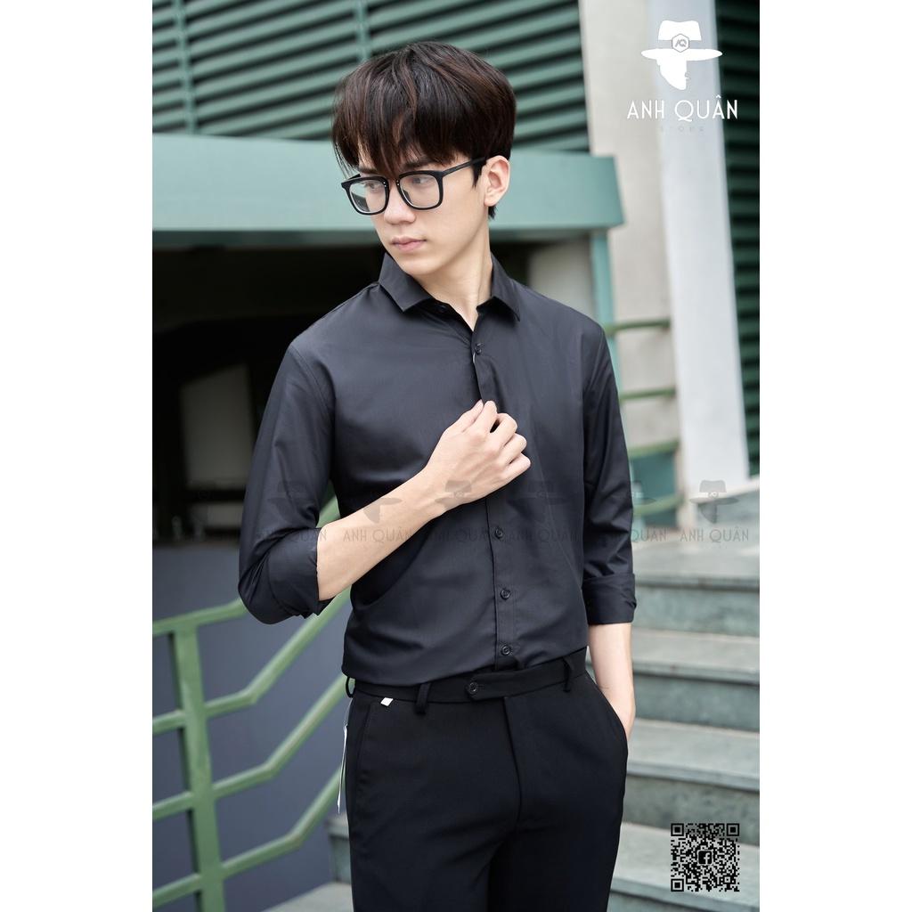 Sơ Mi Nam Màu Đen Vải Cotton Lụa Mềm Mịn