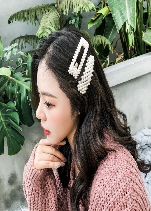 Kẹp Tóc Ngọc Trai Vuông Thời Trang Vintage