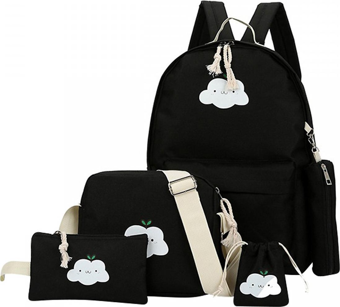 Balo đám mây xinh đi học + túi đeo chéo nữ + ví nữ + hộp bút + ví rút (đen)