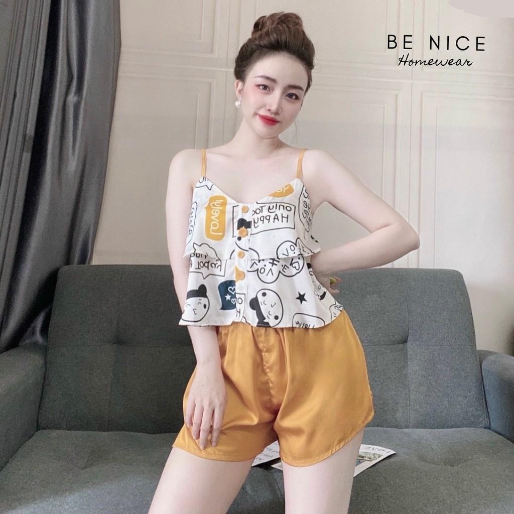 Set lụa dây mặc nhà 2 tầng nhiều họa tiết đáng yêu