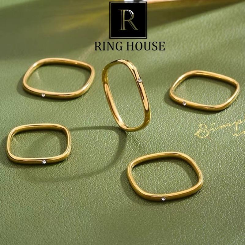 Nhẫn titan nữ nam vuông đính ngọc đẹp Ring House