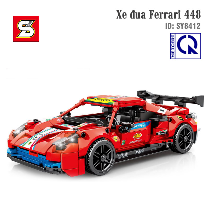 Đồ chơi lắp ráp mô hình xe kéo cót chạy đà Xe đua Ferrari 448 -  SY BLOCK SY8412