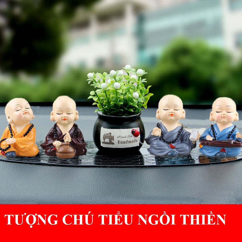 Combo 4 Tượng chú tiểu trang trí taplo ô tô, tượng nhà sư để taplo, đồ trang trí taplo ô tô