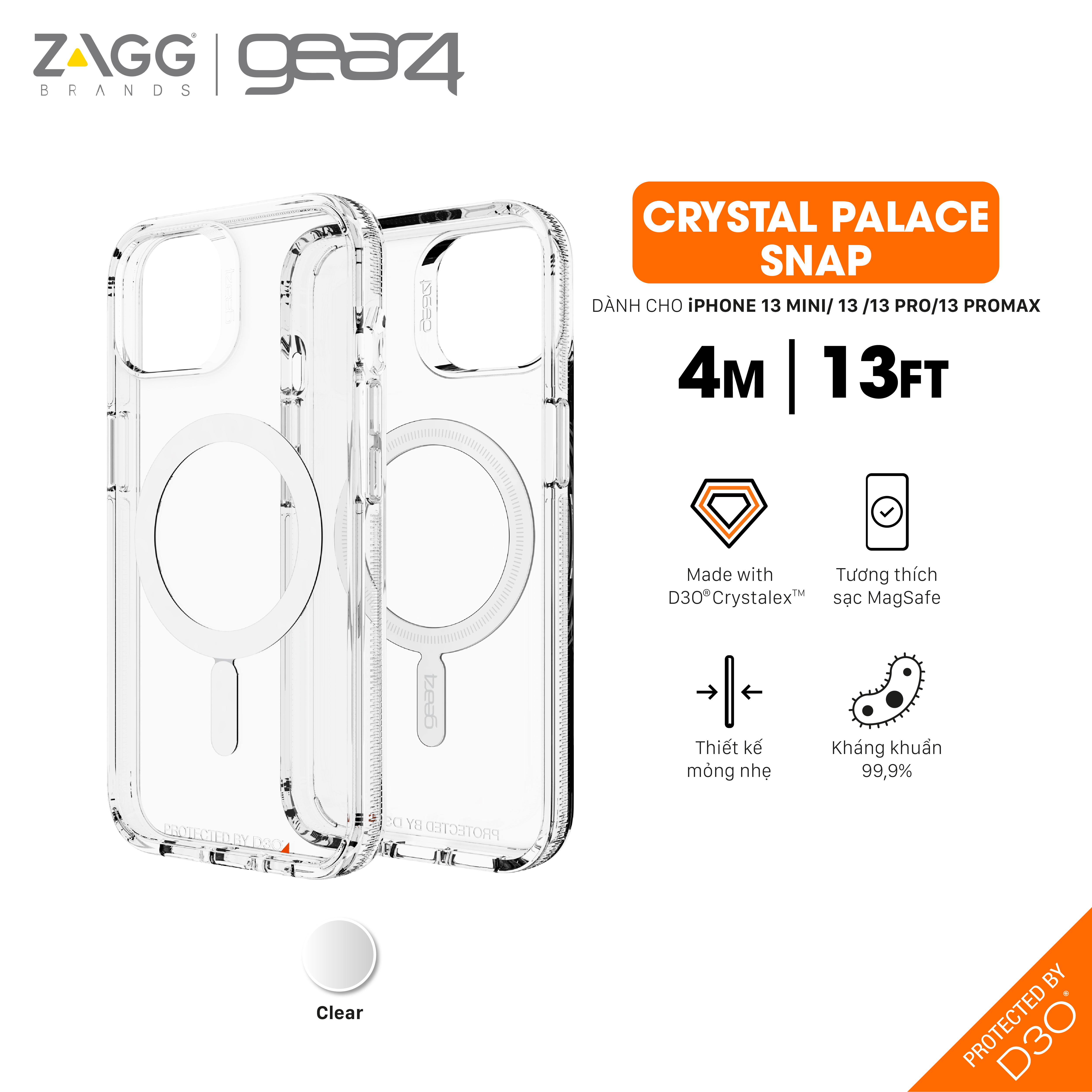 Ốp lưng chống sốc Gear4 D3O Crystal Palace Snap 4m hỗ trợ sạc Magsafe cho iPhone 13 series - Hàng chính hãng - iPhone 13 Pro