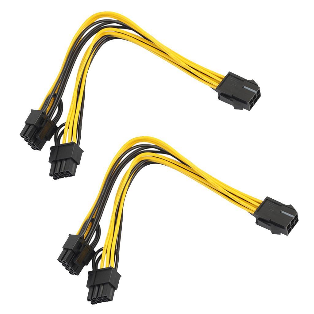 2x PCI-Express PCIE 6 Pin to Dual 8  Pin Video Card Y-Splitter Adapter Power Supply Cable