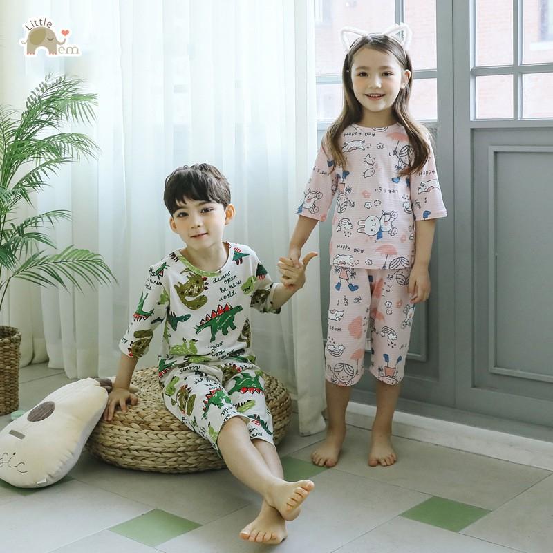 Bộ đồ bé trai Cotton tre lửng _ Khủng long Xanh