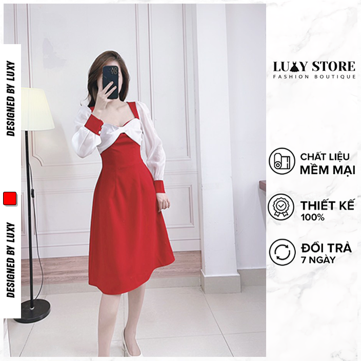 Váy Luxy V30396 Chất Liệu Tuyết Mưa Phối Tơ Cao Cấp