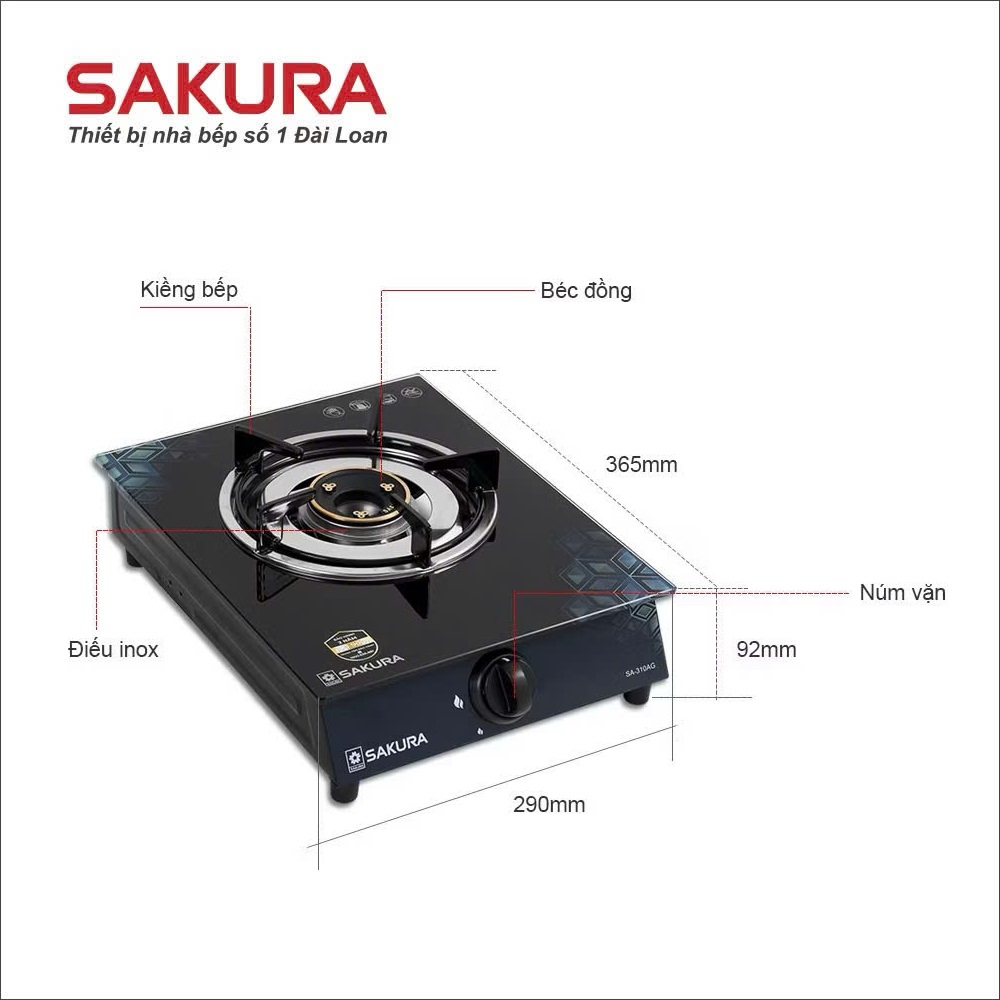 Bếp Gas Đơn SAKURA 310 Mặt Kính Cường Lực - Tiết kiệm gas - Hàng chính hãng