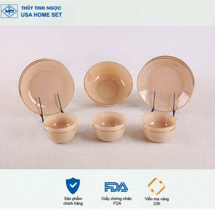 Bộ bát đĩa 11 sản phẩm thủy tinh ngọc Luxury màu nâu Topaz USA Homeset