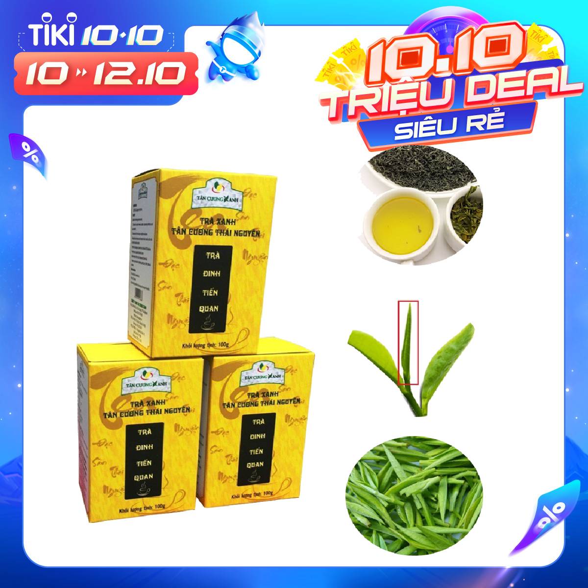 Combo 03 hộp trà đinh tiến quan 100 gram - Trà xanh tân cương thái nguyên