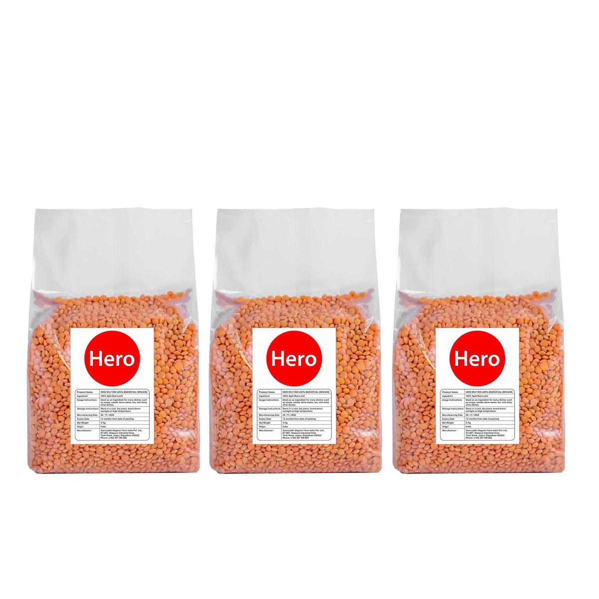 Combo  1KG X 3 Đậu Lăng Đỏ Hero Masoor Dal Tách Hạt Nhập Khẩu