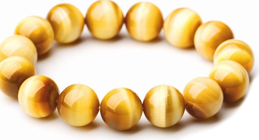 Gembank Lắc Tay Mệnh Thổ Opal Mắt Hổ Vàng Tự Nhiên 12MM