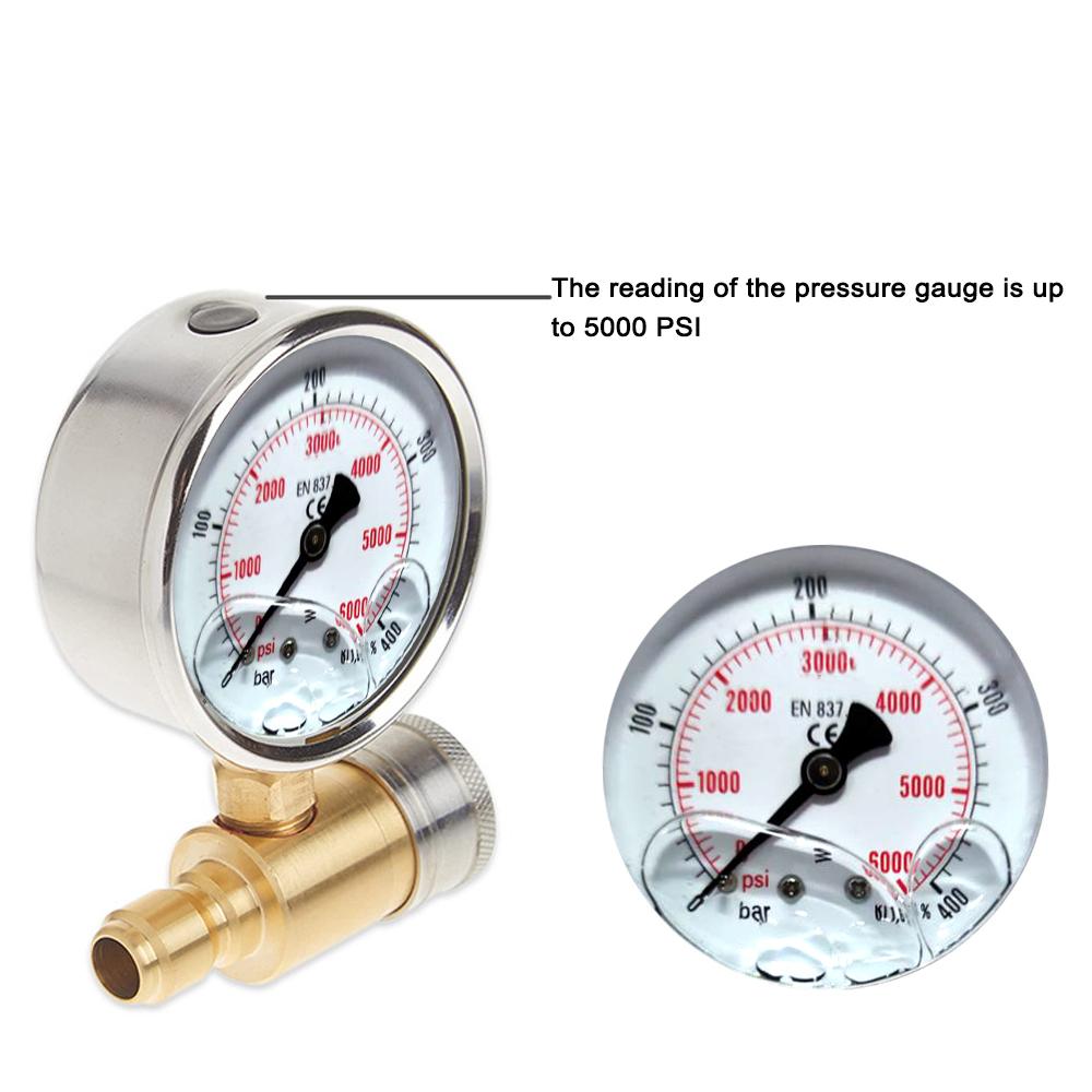 3/8in Pressure Gauge for Pressure Washer Quick Connect Shockproof Pressurization 5000PSI Pressure Gauge Piezometer