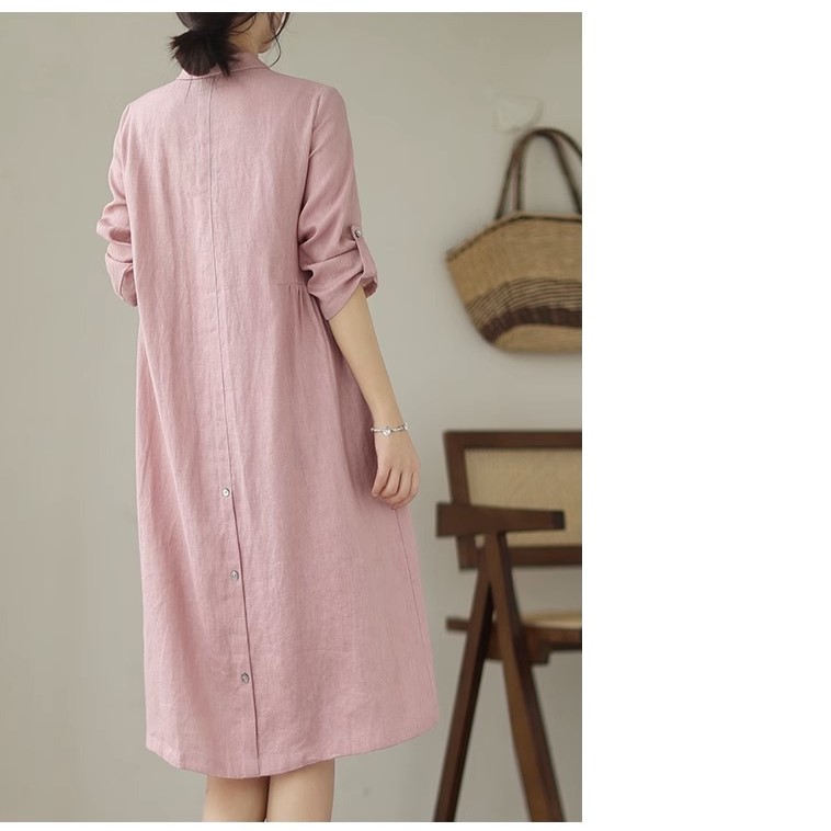 Đầm sơ mi linen Hàn Quốc đẹp chất linen phong cách nữ công sở trẻ trung ARCTIC HUNTER AH207