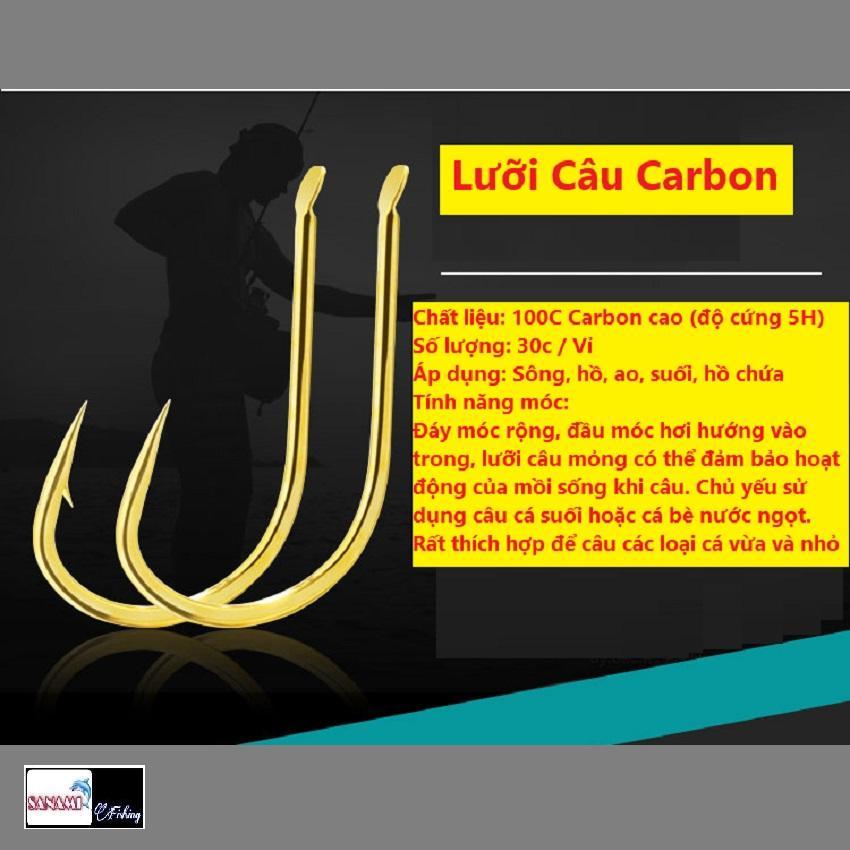 Lưỡi Câu Cá Carbon Có Ngạnh ( Vỉ 30 Chiếc ) Cao Cấp Chuyên Câu Đài,Câu Đơn LCC07-Sanami Fishing