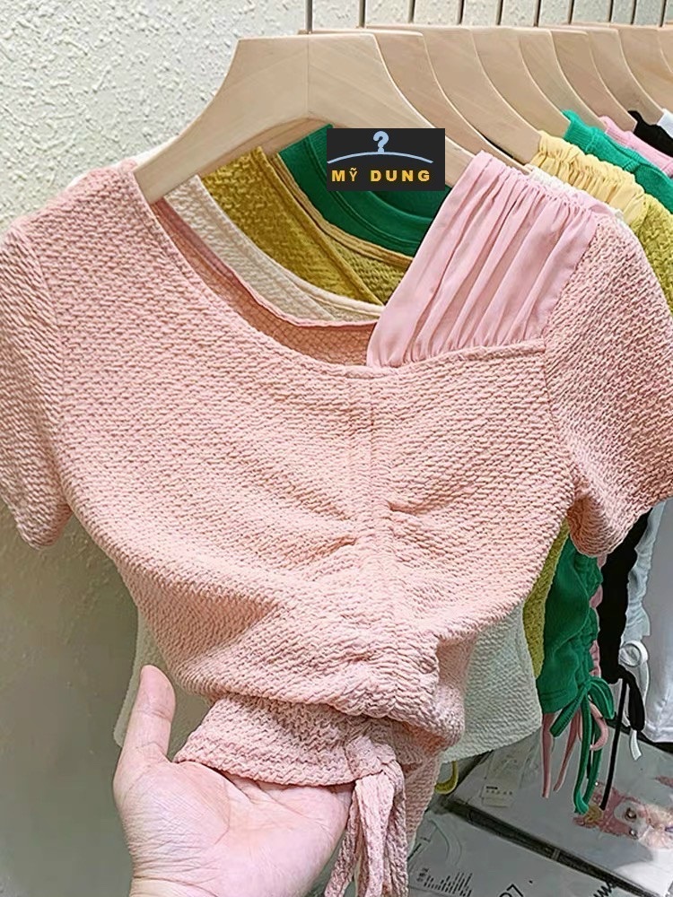 ÁO KIỂU TAY PHỐI VOAN, DÂY RÚT THÂN GIỮA- CHẤT XỐP CAO CẤP- NHẸ MỀM, MỊN- PHỐI ĐỒ CƯNG XĨU