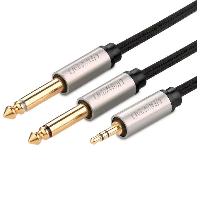 Cáp Audio 3,5mm to 2 đầu 6,5mm dài 1m Ugreen 10613-Hàng chính hãng