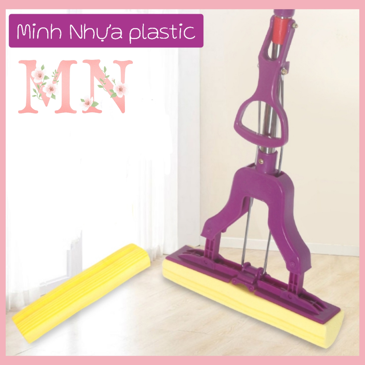 CÂY LAU NHÀ MÚT XỐP PVA THÔNG MINH CÁN TĂNG ĐƠ TỰ VẮT TRỢ LỰC KÈM 1 BÔNG LAU