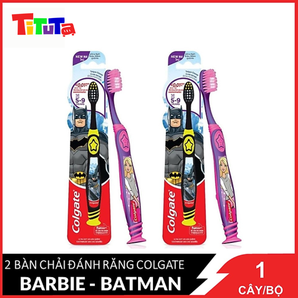 COMBO 2 Bàn chải đánh răng Colgate Trẻ em Smile 5 - 9 Tuổi BarbieBatman Bộ 2 cây - Màu giao ngẫu nhiên