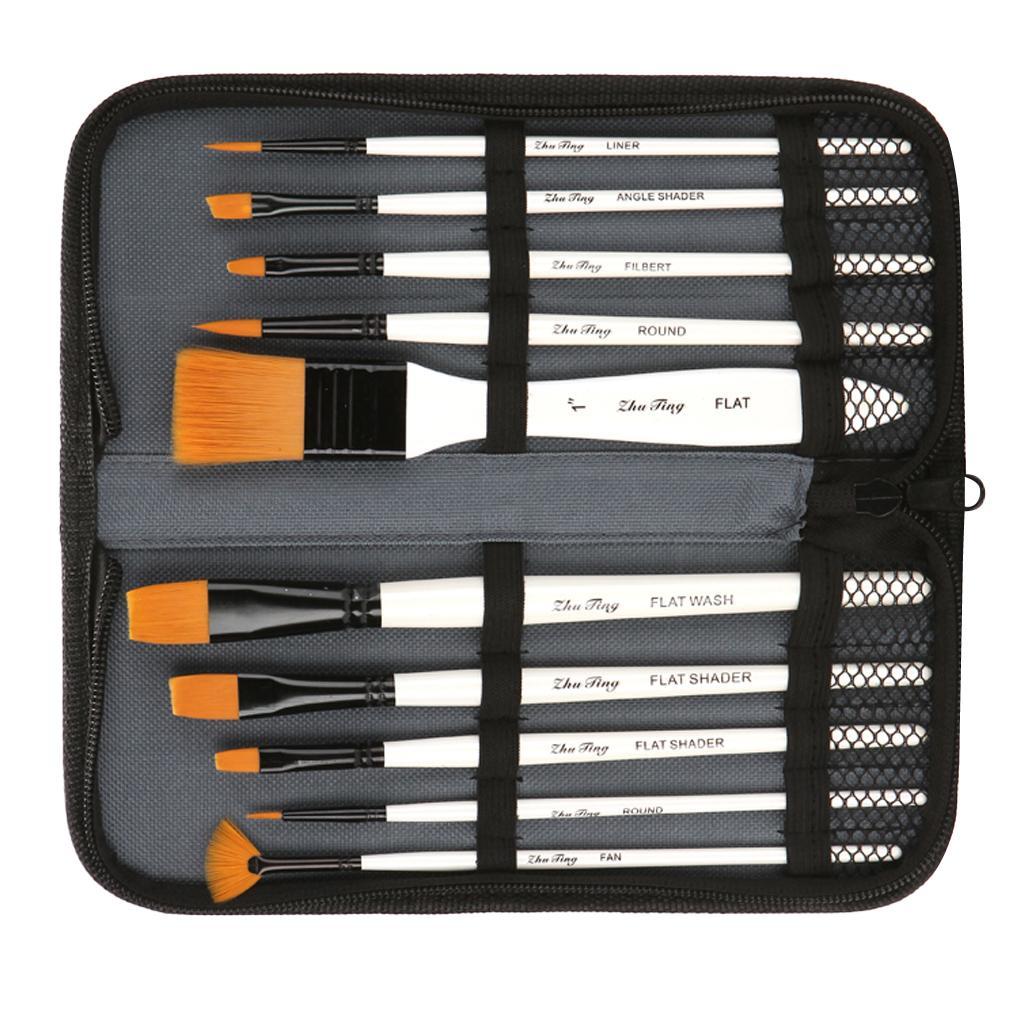 2x 10pcs Art Paint Brushes Set Acrylic Oil Watercolor Body Painting Brushes+Bag