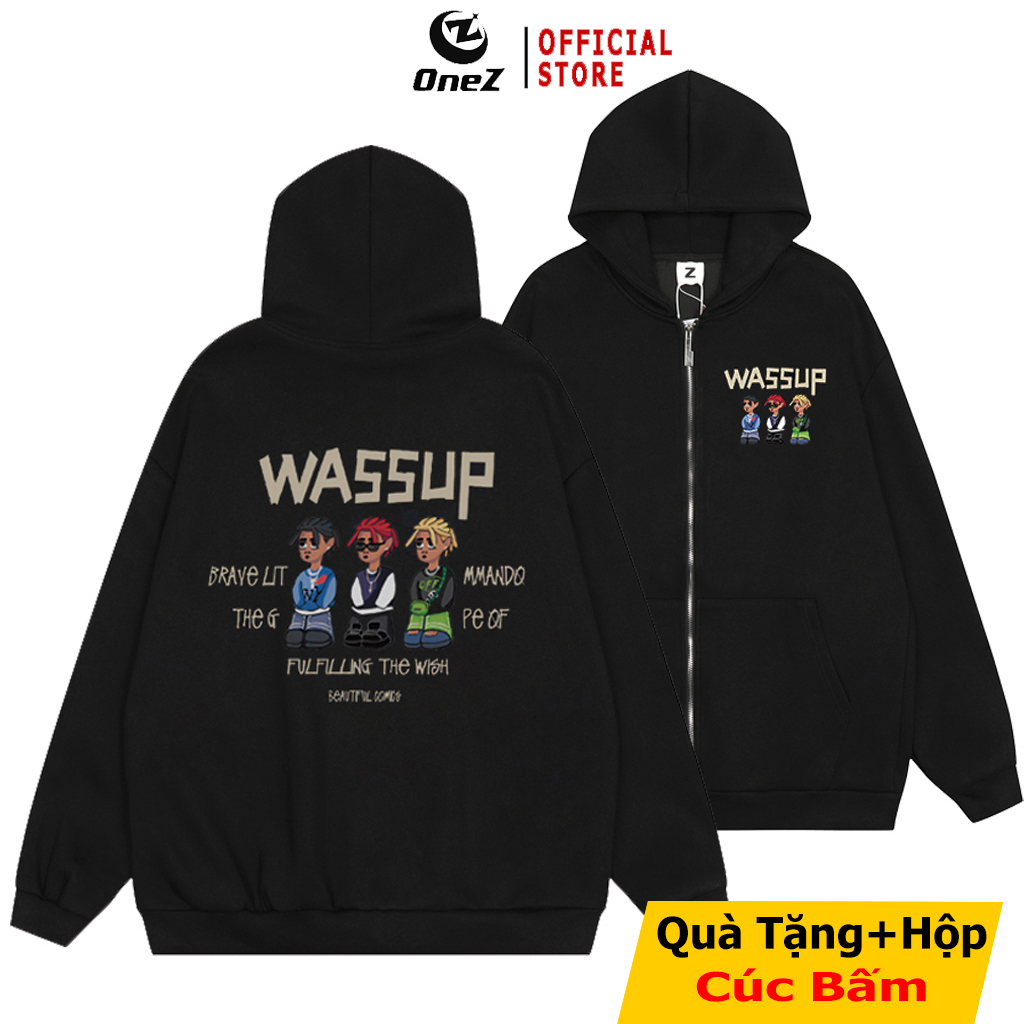 Áo Hoodie Zip Local Brand WASSUP Unisex ONEZ Basic Kéo Khóa HDZW1