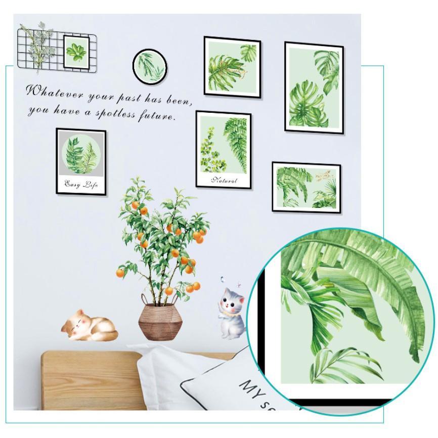 Decal dán tường trang trí - KHUNG TRANH HOA CỎ XANH MÁT