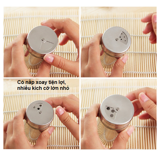 Lọ đựng muối, tiêu thủy tinh bọc inox cao cấp, lọ rắc gia vị đa năng nắp xoay lỗ rắc 3 kích thước GD756-LoTieu