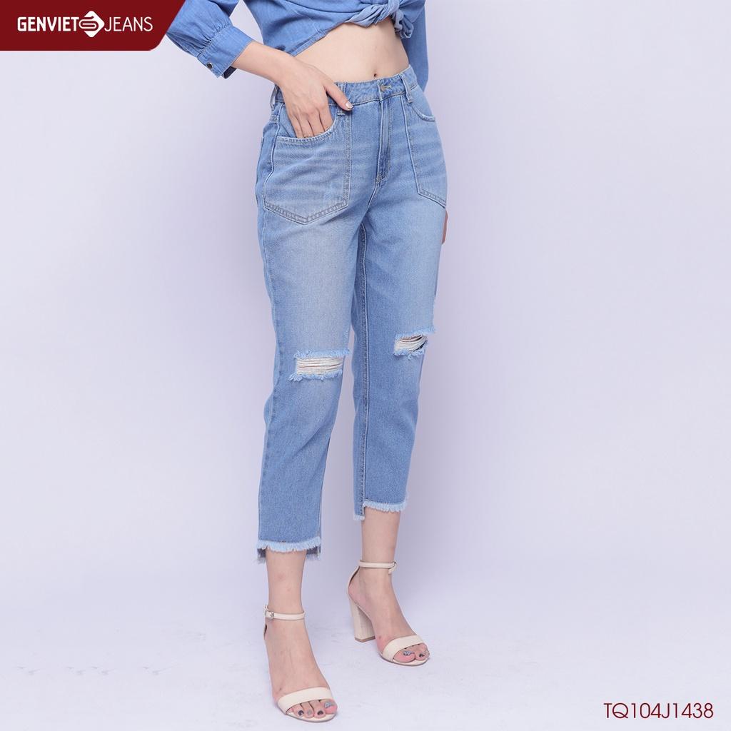Quần Dài Jeans Nữ Rách Gối GENVIET TQ104J1438