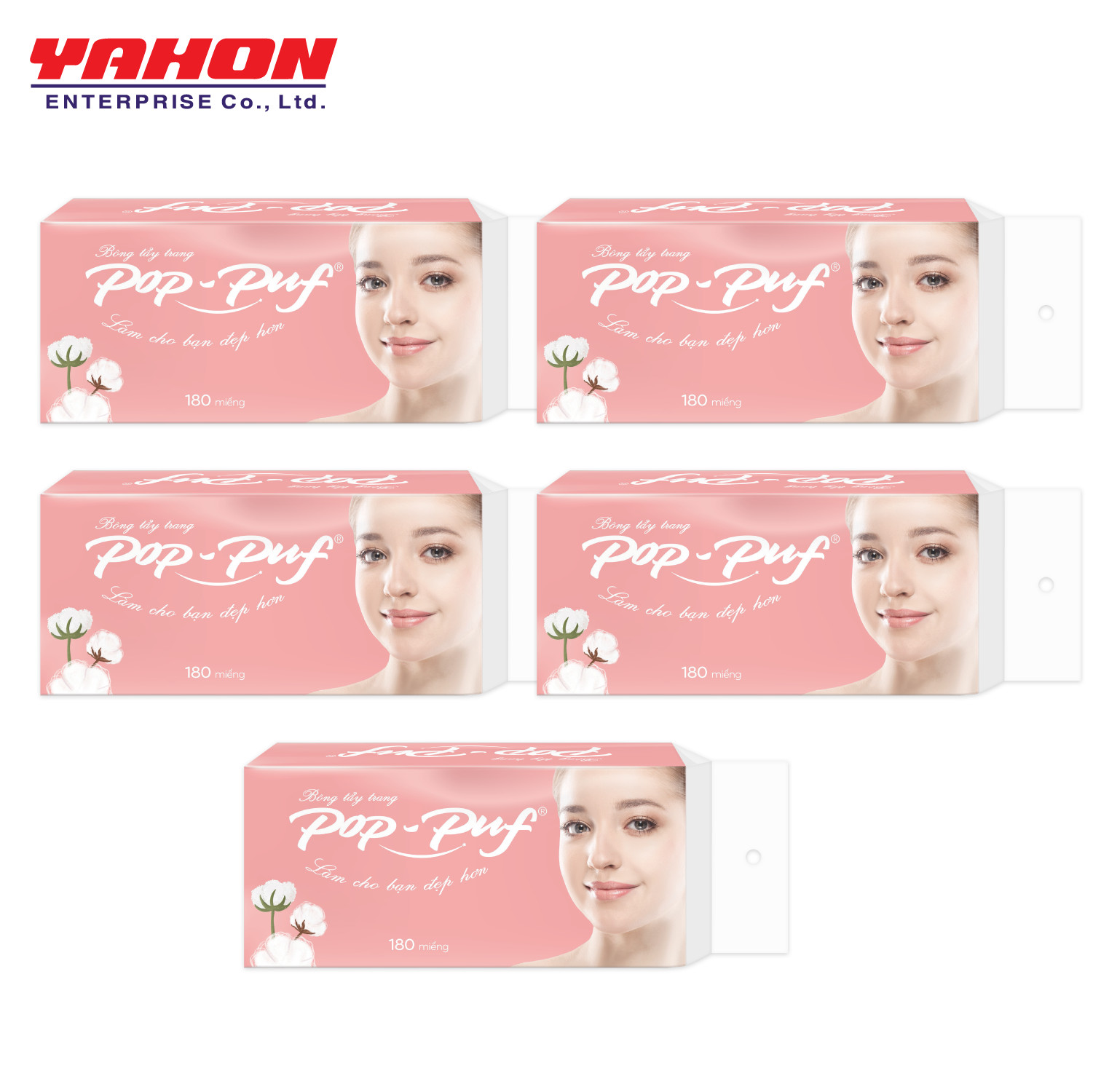 COMBO 5 BAO BÔNG TẨY TRANG ÉP BIÊN POP-PUF 180 MIẾNG (LÀM TỪ 100% BÔNG COTTON)