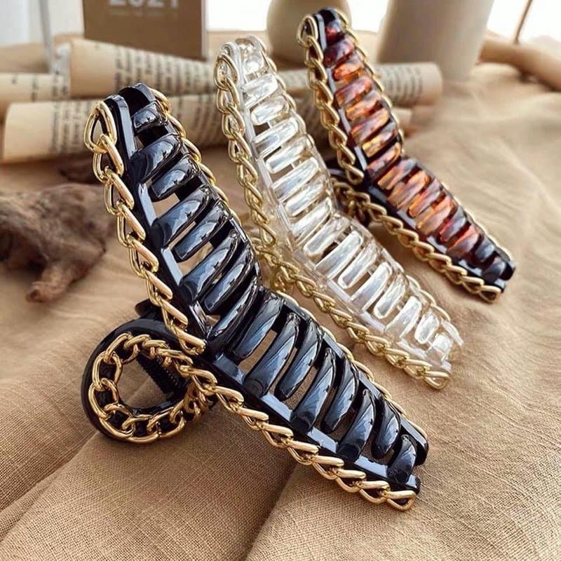 Kẹp tóc viền xích cao cấp-kẹp dài thanh lịch vintage Bisou.accessories