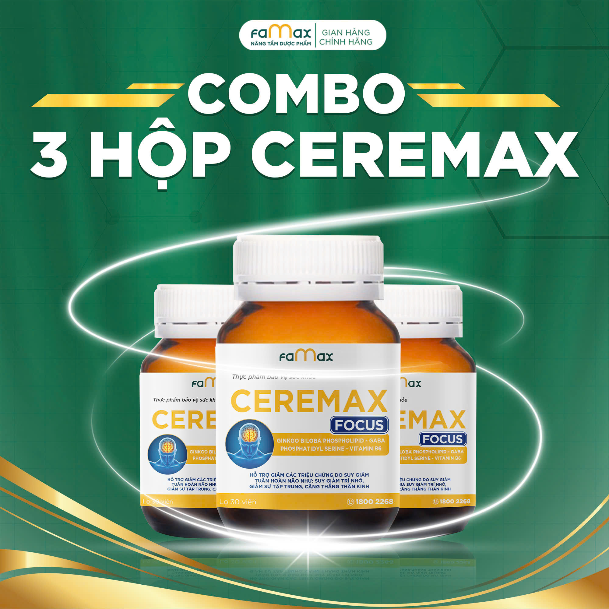 [FAMAX] Combo 3 hộp viên bổ não, cải thiện trí nhớ Ceremax Focus hộp 30 viên