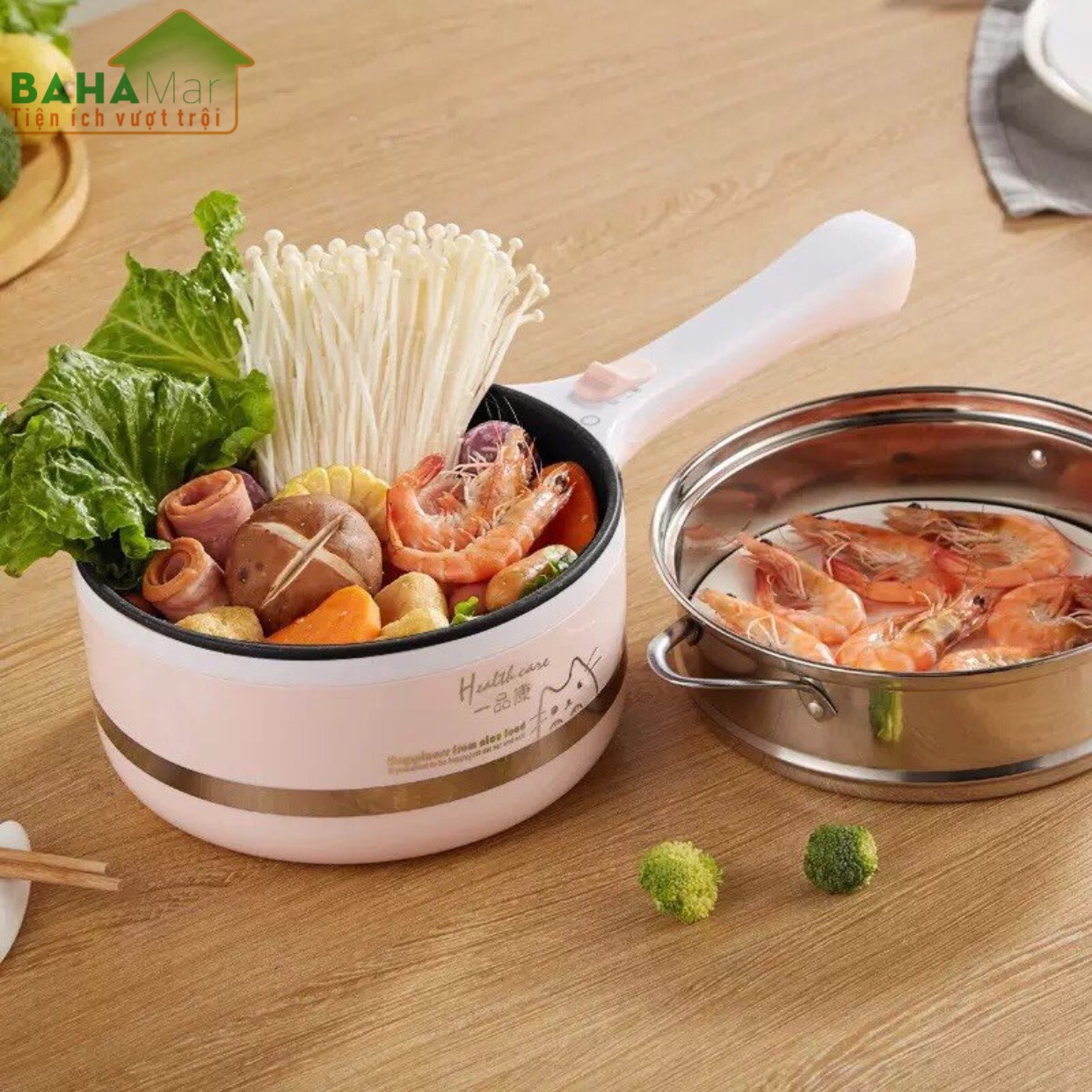 NỒI ĐIỆN ĐA NĂNG CHỐNG DÍNH "BAHAMAR" nấu cơm điện, lẩu điện, kho, và cả chiên rán rất tiện lợi, điện cắm từ tay cầm sáng tạo và đẹp